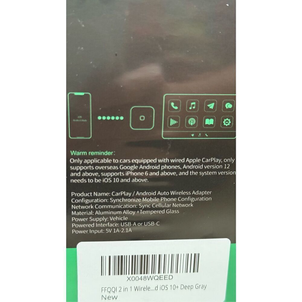 FFQQI 2 in 1 Wireless CarPlay Android Auto Adapter, New in Box - Picture 3 of 3